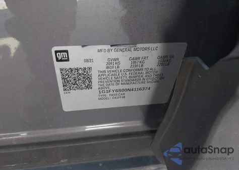 2022 Chevrolet Bolt Euv Fwd Lt из США, поврежденный, VIN 1G1FY6S00N4116374